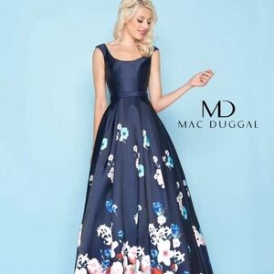 Mac Duggal Navy and Floral Maxi Dress